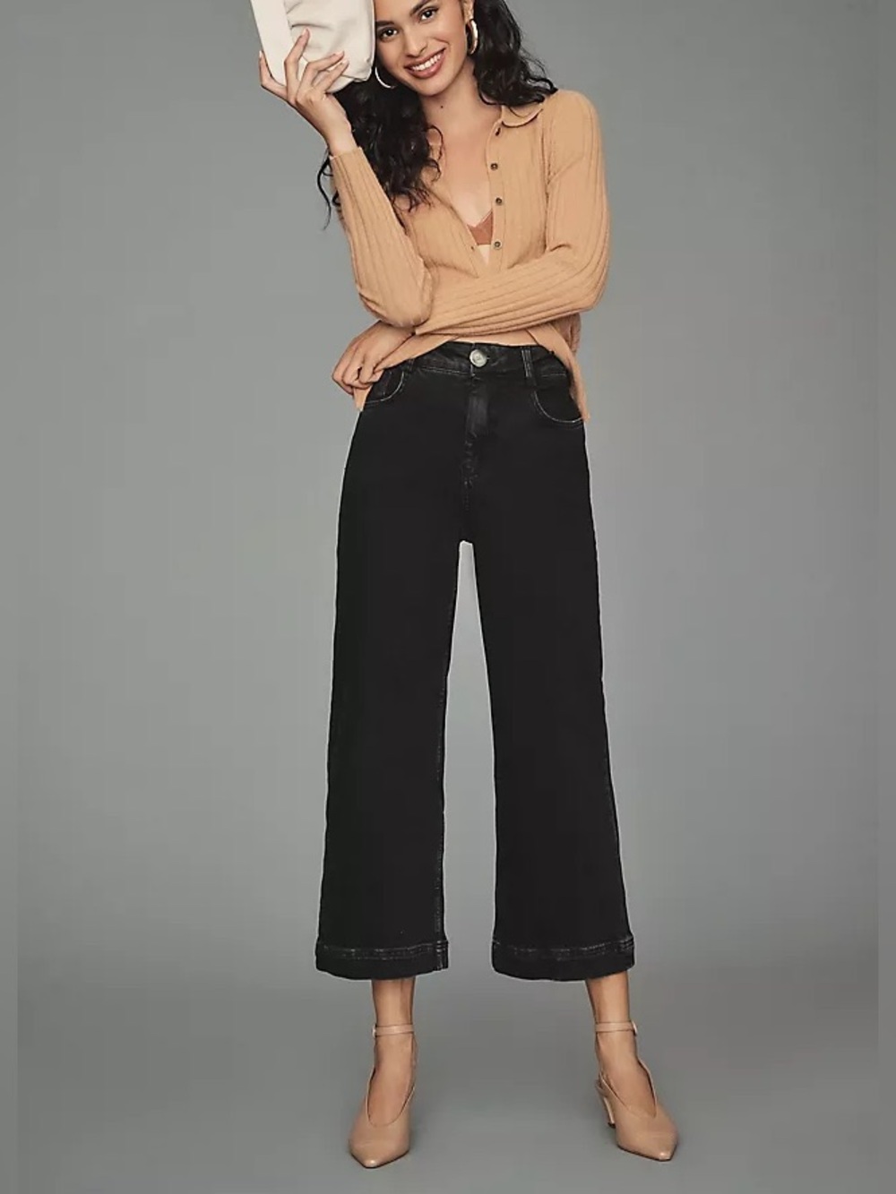 Anthropologie Pilcro the skipper high rise Wide Leg crop Jeans size 30 in Black
